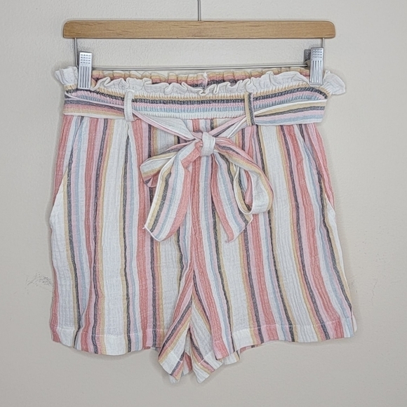 NWT Evereve Roan & Ryan | Beau Striped Tie Waist Shorts Pastel Size Small - Picture 1 of 4